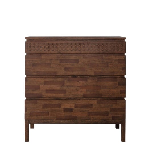 Boho Rustic Dark Brown Mango Wood Carved 4 Drawer Chest Of Drawers