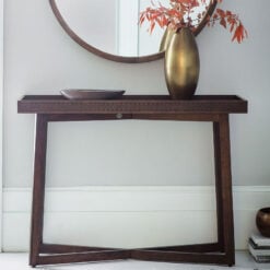 Boho Rustic Dark Brown Mango Wood Carved Tray Console Table 110cm