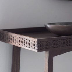 Boho Rustic Dark Brown Mango Wood Carved Tray Console Table 110cm