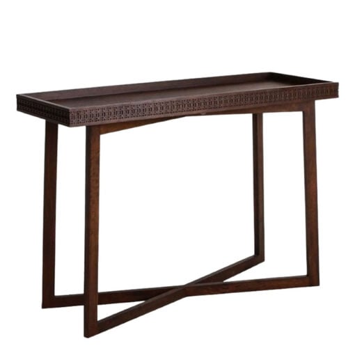 Boho Rustic Dark Brown Mango Wood Carved Tray Console Table 110cm