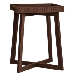 Boho Rustic Dark Brown Mango Wood Carved Tray Side Table