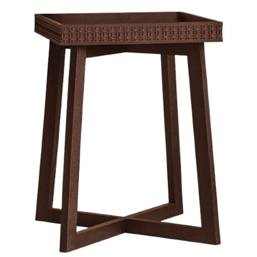 Boho Rustic Dark Brown Mango Wood Carved Tray Side Table
