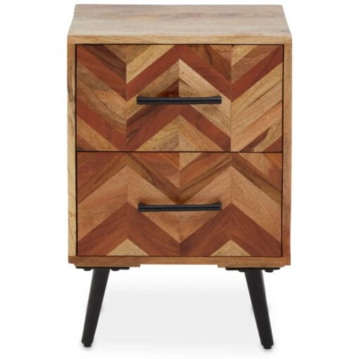 Boho Rustic Mango Wood 2 Drawer Bedside Cabinet With Black Metal Legs