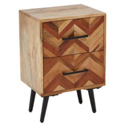 Boho Rustic Mango Wood 2 Drawer Bedside Cabinet With Black Metal Legs