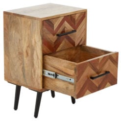 Boho Rustic Mango Wood 2 Drawer Bedside Cabinet With Black Metal Legs