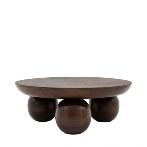 Boho Rustic Retro Solid Dark Mango Wood Round Coffee Table 90cm