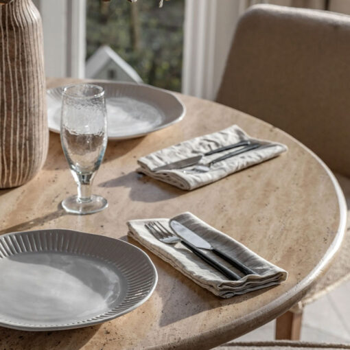 Boho Rustic Retro Solid Dark Mango Wood Sculptural 4 Seater Dining Table With White Travertine Stone Top 110cm