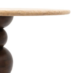 Boho Rustic Retro Solid Dark Mango Wood Sculptural 4 Seater Dining Table With White Travertine Stone Top 110cm