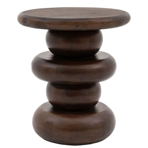 Boho Rustic Retro Solid Dark Mango Wood Sculptural Side Table