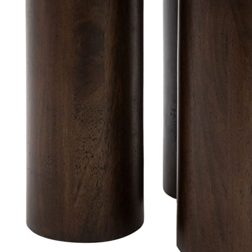 Boho Rustic Solid Dark Mango Wood Cylindrical Legs Coffee Table With Travertine Stone Top 75cm
