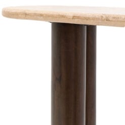 Boho Rustic Solid Dark Mango Wood Cylindrical Legs Slim Console Table With Travertine Stone Top 129cm