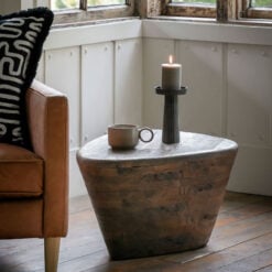 Boho Rustic Solid Dark Mango Wood Triangular Side End Table
