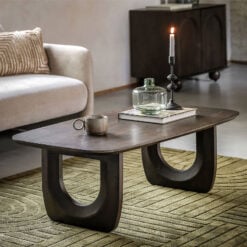 Boho Rustic Solid Dark Walnut Brown Mango Wood Arch Coffee Table 120cm