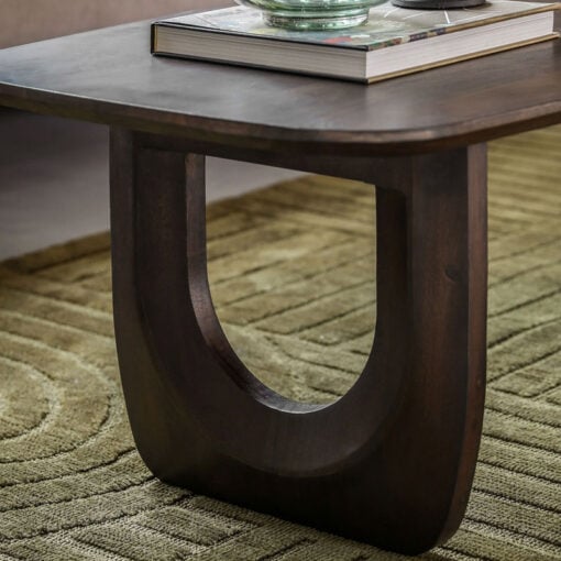 Boho Rustic Solid Dark Walnut Brown Mango Wood Arch Coffee Table 120cm