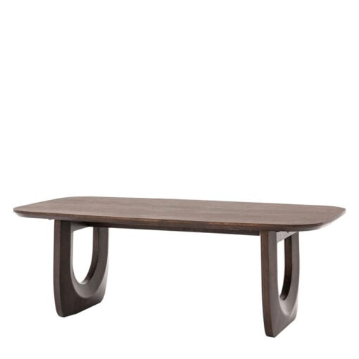 Boho Rustic Solid Dark Walnut Brown Mango Wood Arch Coffee Table 120cm