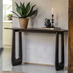 Boho Rustic Solid Dark Walnut Brown Mango Wood Arch Console Table 150cm