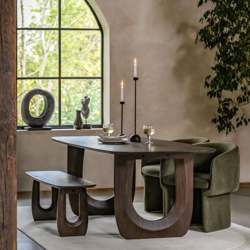 Boho Rustic Solid Dark Walnut Brown Mango Wood Arch Dining Table 200cm