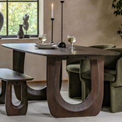 Boho Rustic Solid Dark Walnut Brown Mango Wood Arch Dining Table 200cm