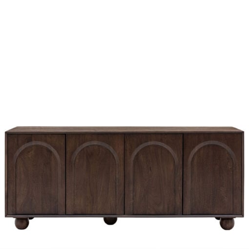 Boho Rustic Solid Dark Walnut Brown Mango Wood Arch Large Sideboard 166cm