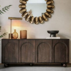 Boho Rustic Solid Dark Walnut Brown Mango Wood Arch Large Sideboard 166cm