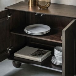 Boho Rustic Solid Dark Walnut Brown Mango Wood Arch Large Sideboard 166cm