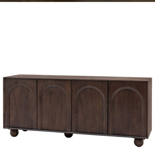 Boho Rustic Solid Dark Walnut Brown Mango Wood Arch Large Sideboard 166cm