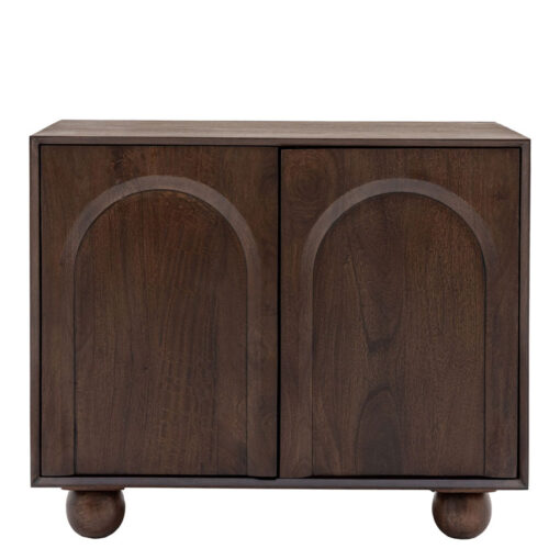 Boho Rustic Solid Dark Walnut Brown Mango Wood Arch Small Sideboard 85cm