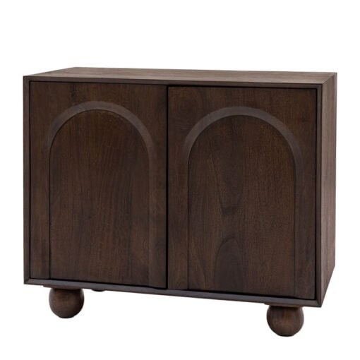 Boho Rustic Solid Dark Walnut Brown Mango Wood Arch Small Sideboard 85cm