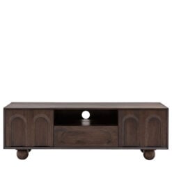 Boho Rustic Solid Dark Walnut Brown Mango Wood Arch TV Stand 140cm