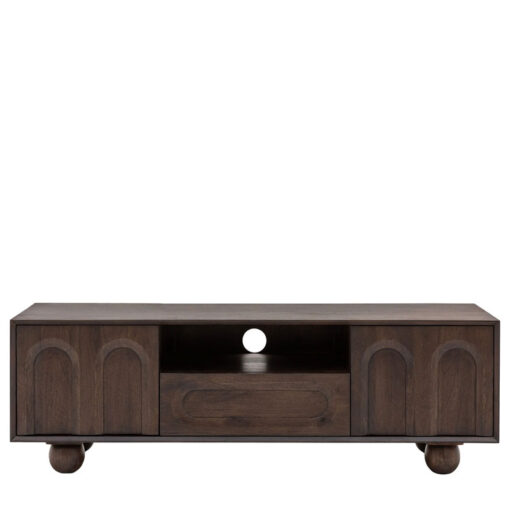 Boho Rustic Solid Dark Walnut Brown Mango Wood Arch TV Stand 140cm