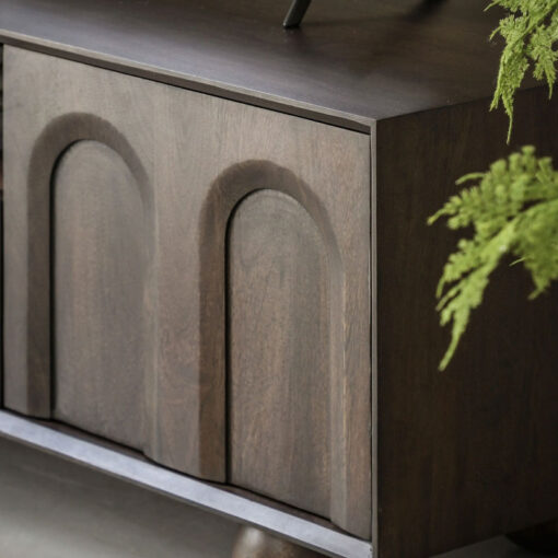 Boho Rustic Solid Dark Walnut Brown Mango Wood Arch TV Stand 140cm