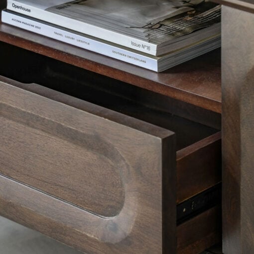 Boho Rustic Solid Dark Walnut Brown Mango Wood Arch TV Stand 140cm