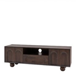 Boho Rustic Solid Dark Walnut Brown Mango Wood Arch TV Stand 140cm
