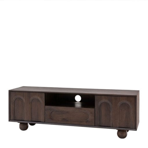 Boho Rustic Solid Dark Walnut Brown Mango Wood Arch TV Stand 140cm