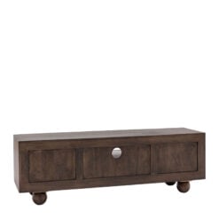 Boho Rustic Solid Dark Walnut Brown Mango Wood Arch TV Stand 140cm