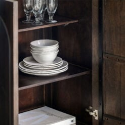 Boho Rustic Solid Dark Walnut Brown Mango Wood Arch Tall Cabinet Sideboard