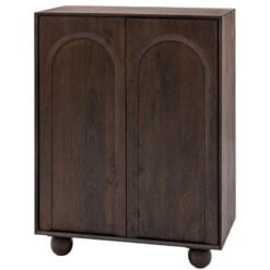 Boho Rustic Solid Dark Walnut Brown Mango Wood Arch Tall Cabinet Sideboard