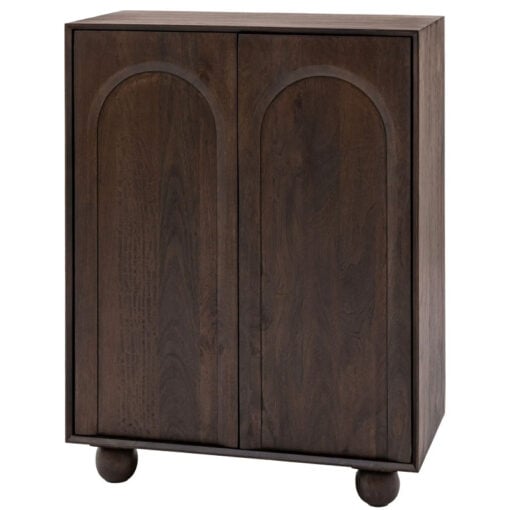 Boho Rustic Solid Dark Walnut Brown Mango Wood Arch Tall Cabinet Sideboard