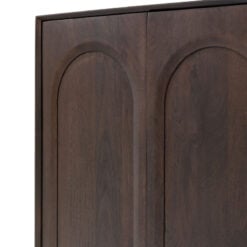 Boho Rustic Solid Dark Walnut Brown Mango Wood Arch Tall Cabinet Sideboard