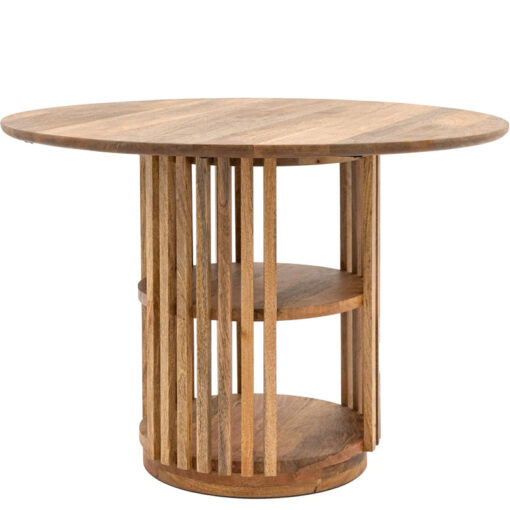 Boho Rustic Solid Light Mango Wood 2 Shelf Slatted 4 Seater Dining Table 110cm