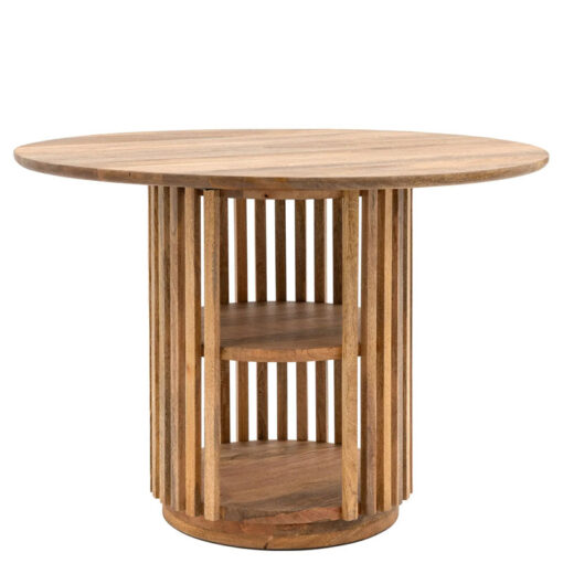 Boho Rustic Solid Light Mango Wood 2 Shelf Slatted 4 Seater Dining Table 110cm