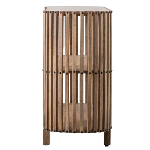 Boho Rustic Solid Light Mango Wood 2 Shelf Slatted Open 3 Tier Console Table 140cm