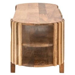Boho Rustic Solid Light Mango Wood 2 Shelf Slatted Open TV Stand 120cm