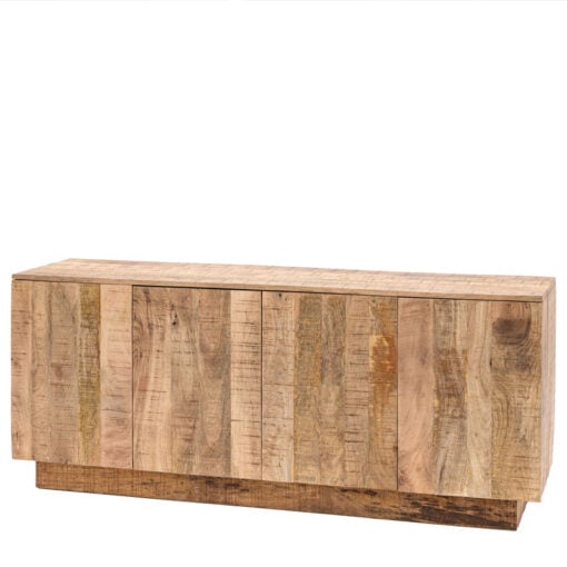 Boho Rustic Solid Light Mango Wood 4 Door Large Sideboard 170cm