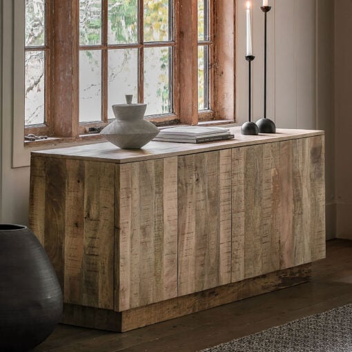 Boho Rustic Solid Light Mango Wood 4 Door Large Sideboard 170cm