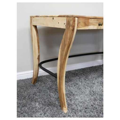 Boho Rustic Solid Light Mango Wood And Black Metal Desk Dressing Table