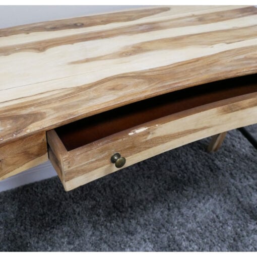Boho Rustic Solid Light Mango Wood And Black Metal Desk Dressing Table