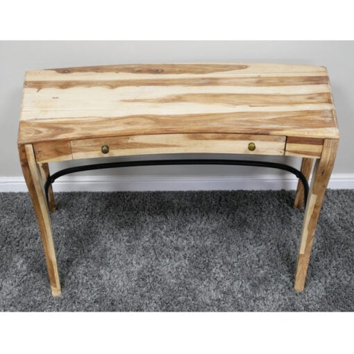 Boho Rustic Solid Light Mango Wood And Black Metal Desk Dressing Table