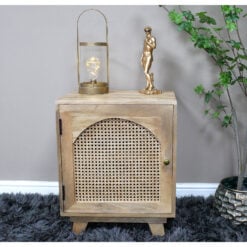 Boho Rustic Solid Light Mango Wood And Rattan 1 Door Bedside Cabinet Side Table