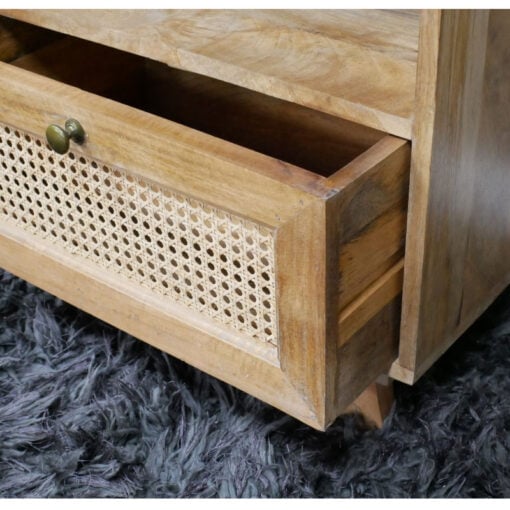 Boho Rustic Solid Light Mango Wood And Rattan 1 Drawer 1 Shelf Bedside Cabinet